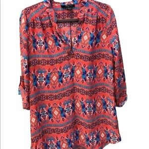 Tribal Print Blouse - Red and Blue